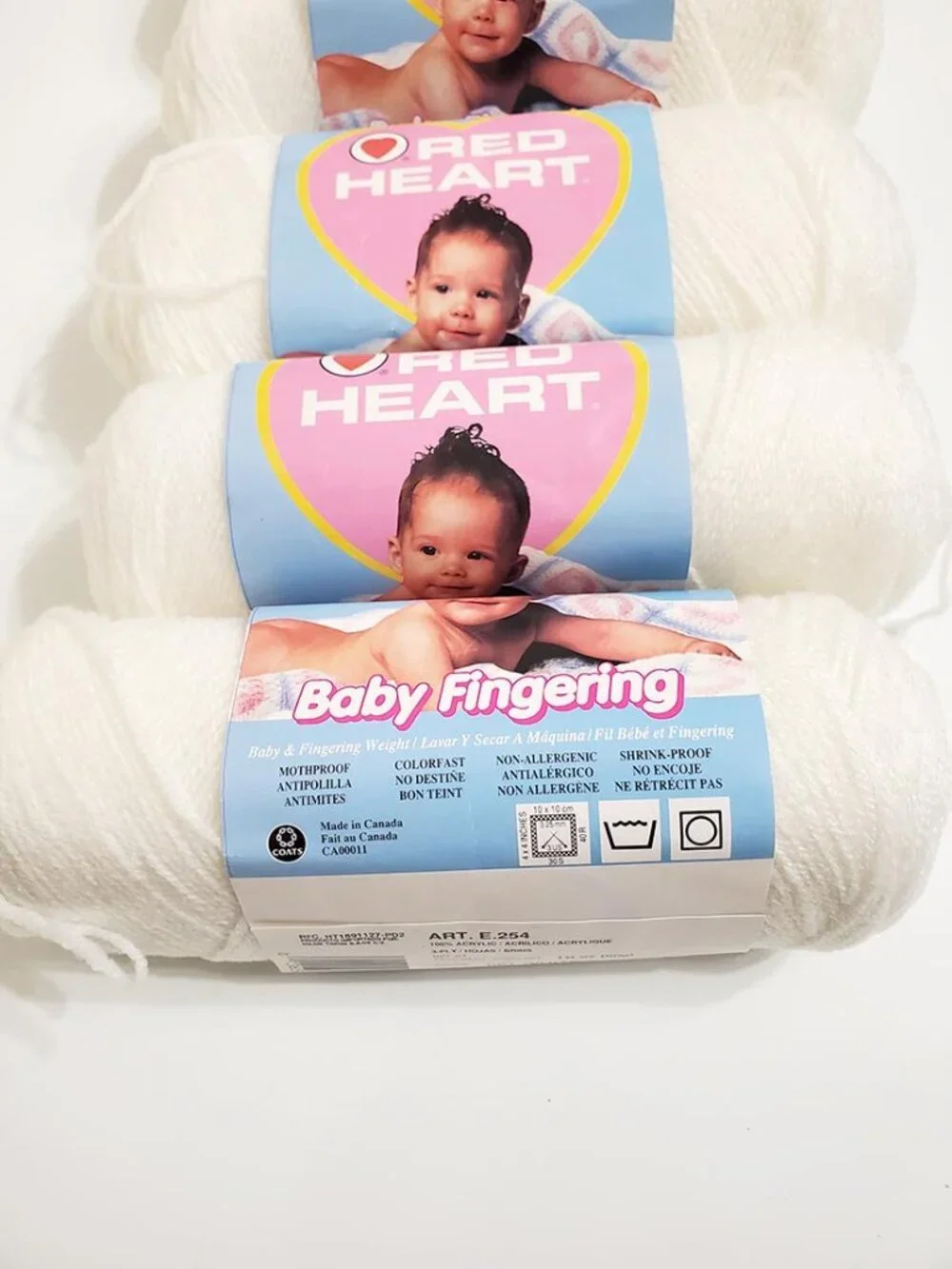 Red Heart Baby Fingering Yarn Lot Of 6 Skeins White 001 Acrylic 50g 1 3/4oz